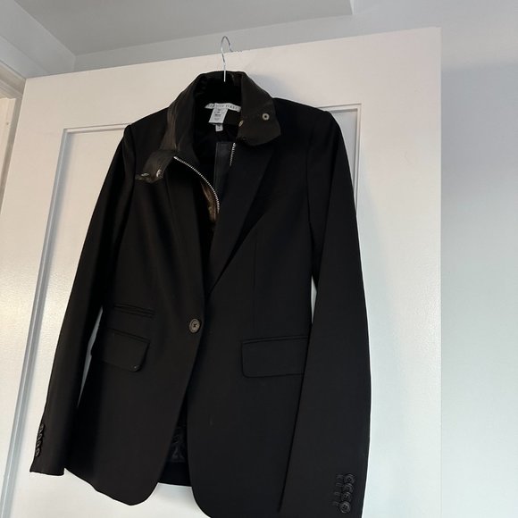 NWT Veronica Beard Classic Jacket w/ Leather Moto Dickey 2-pc Set Sz 0 Black - Picture 7 of 11